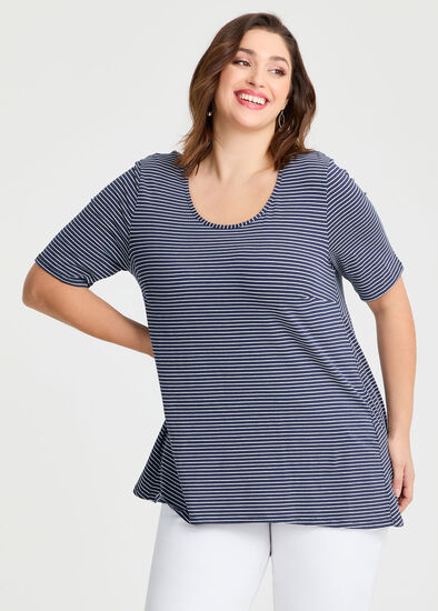 Plus Size Scoop Neck Stripe T-shirt
