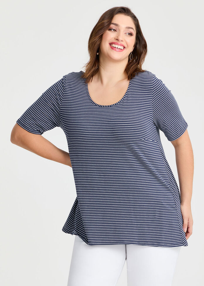 Scoop Neck Stripe T-shirt, , hi-res