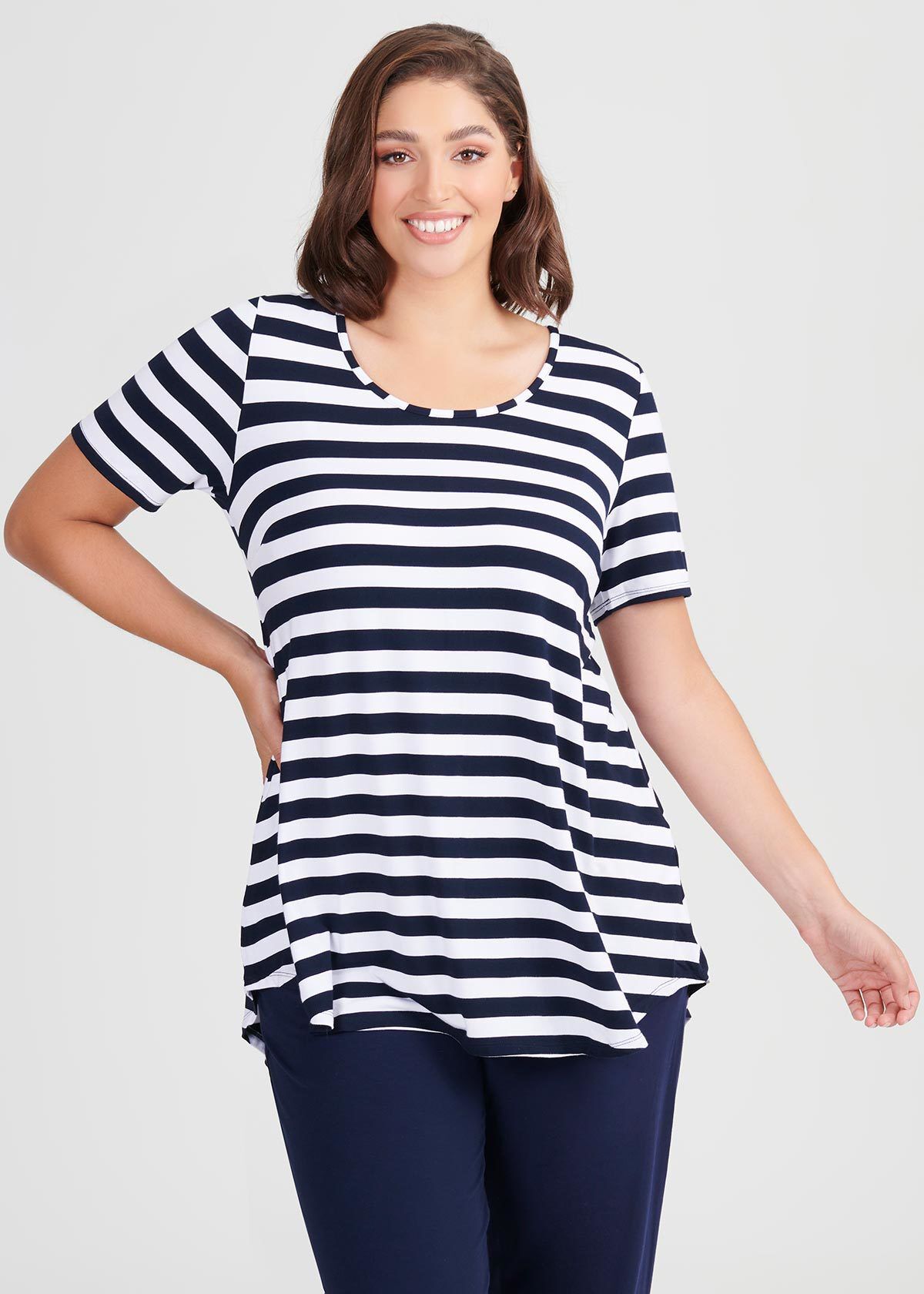 Shop Bamboo Stripe Short Sleeve Top in 