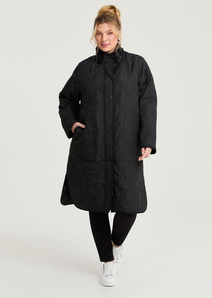 Hooded Quilted Puffer Jacket, BLACK, hi-res