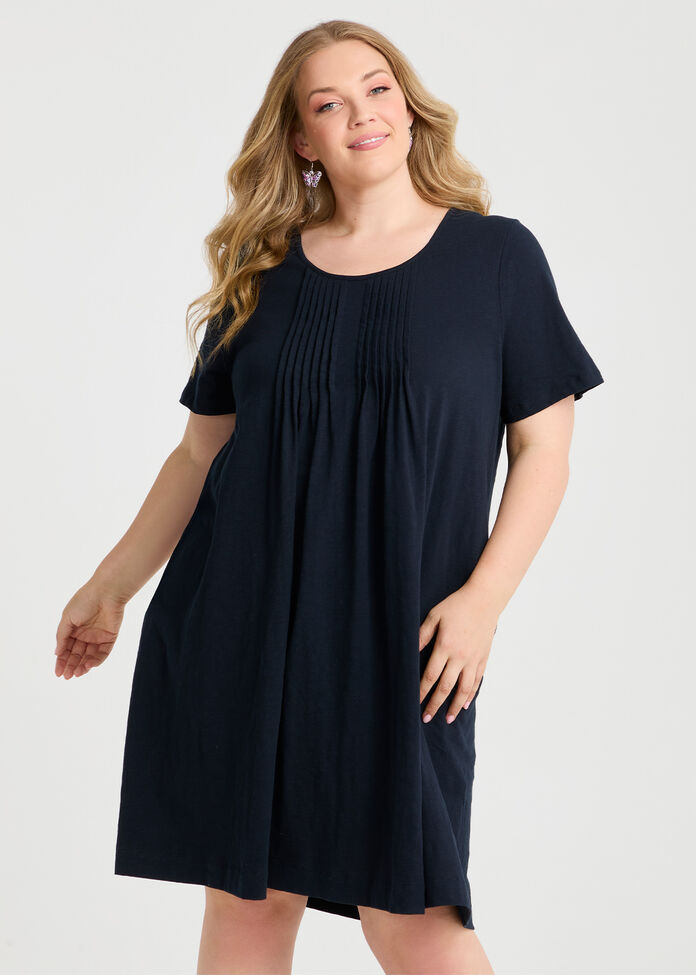 Cotton Pintuck Detail Dress, , hi-res