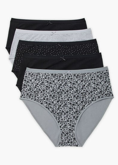 Plus Size 5 Pack Cotton Leopard Briefs