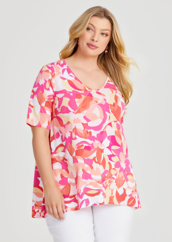 V Neck Printed Top, , hi-res
