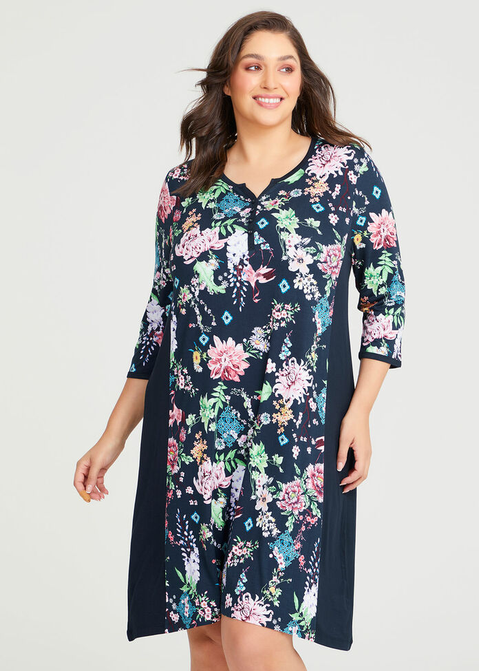 Bamboo Crane Print Nightie, , hi-res