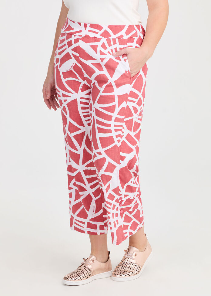 Button Hem Natural Print Pant, DESERT ROSE PRINT, hi-res