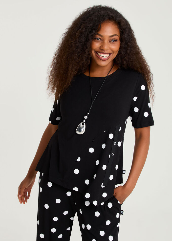 Natural Spliced Polka Dot Top, , hi-res