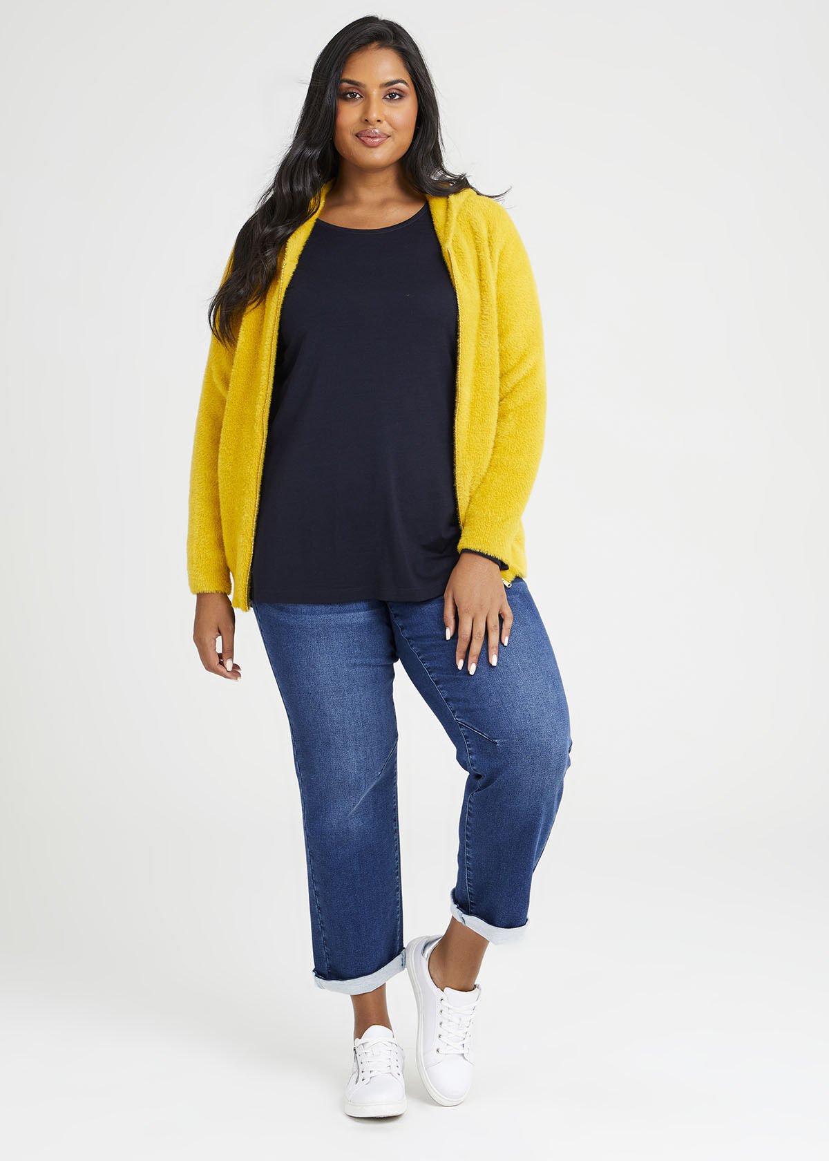 Shop Plus Size Fluffy Zip Hoodie in Yellow Taking Shape UK