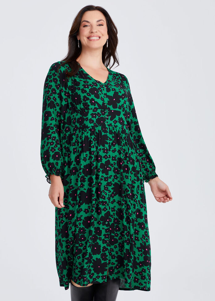 Natural Button Through Dress, , hi-res