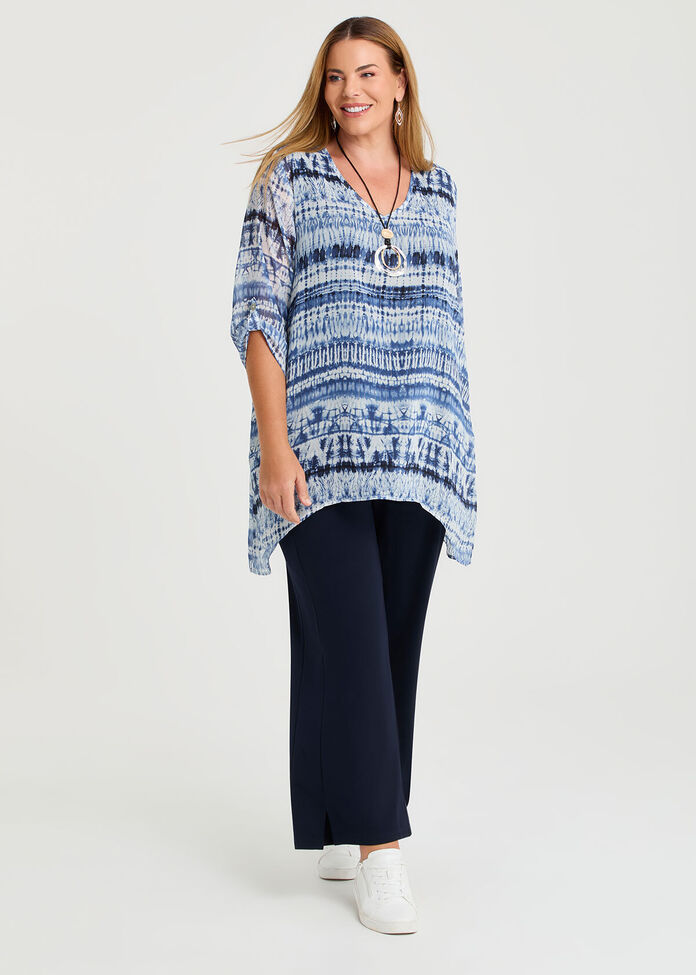 Tie Dyed Chiffon Layer Tunic in Blue Print, , hi-res