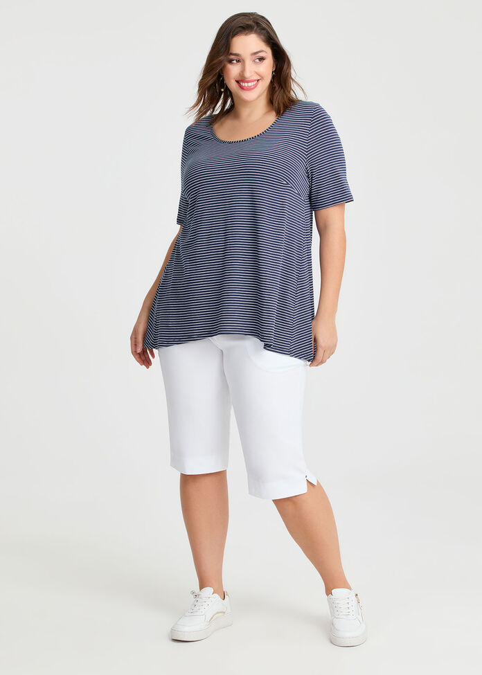 Scoop Neck Stripe T-shirt, , hi-res