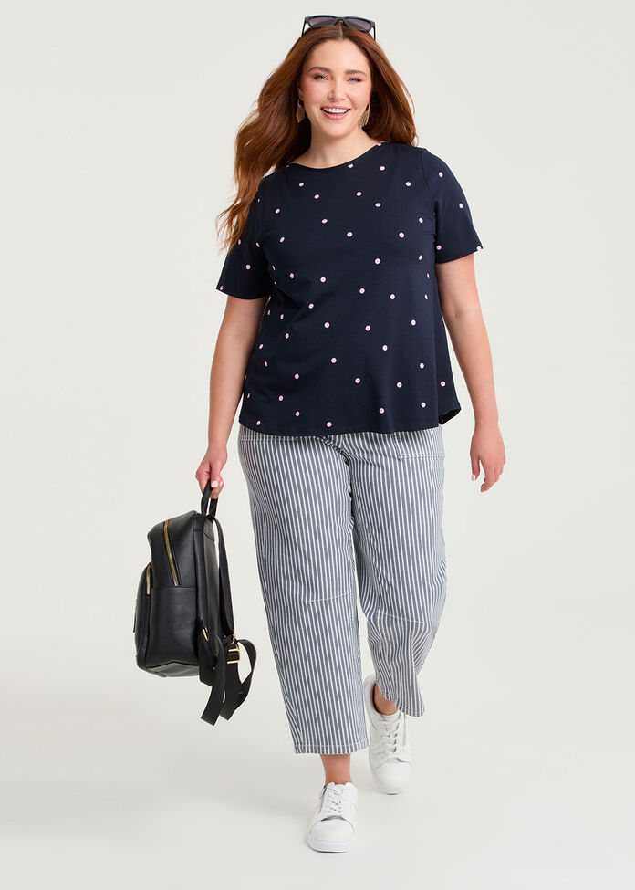 Cotton Stripe Barrel Leg Pant, , hi-res