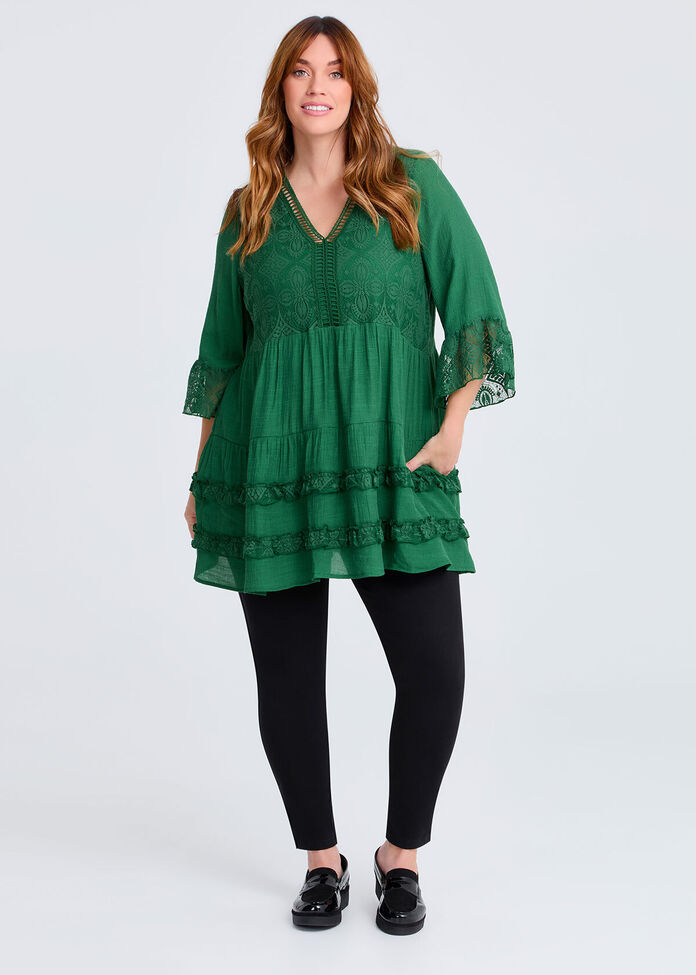 Lace Trim Tiered V-neck Tunic, , hi-res