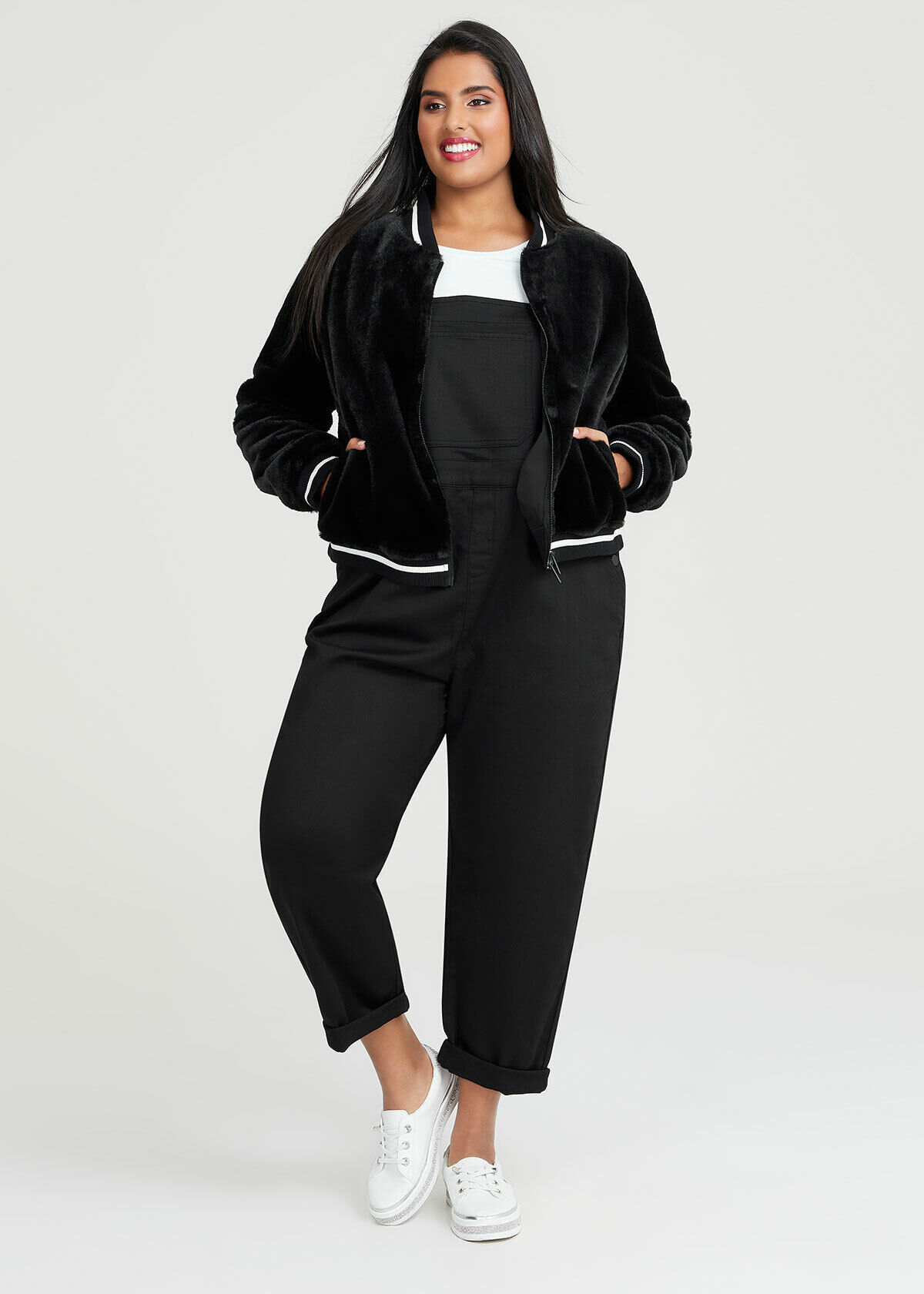 Plus size faux fur bomber jacket on sale