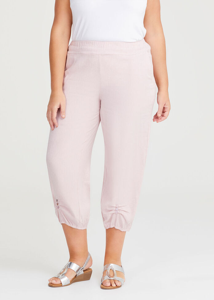 Tuck Front Lantern Linen Crop Pant, , hi-res