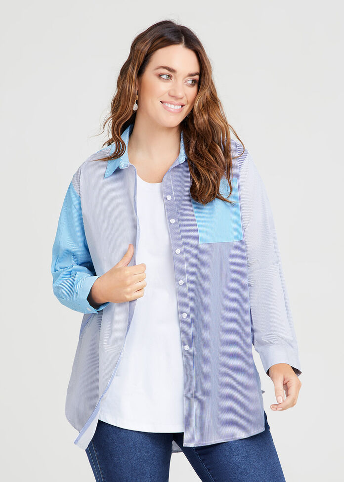 Cotton Stripe Boyfriend Shirt, STRIPE, hi-res