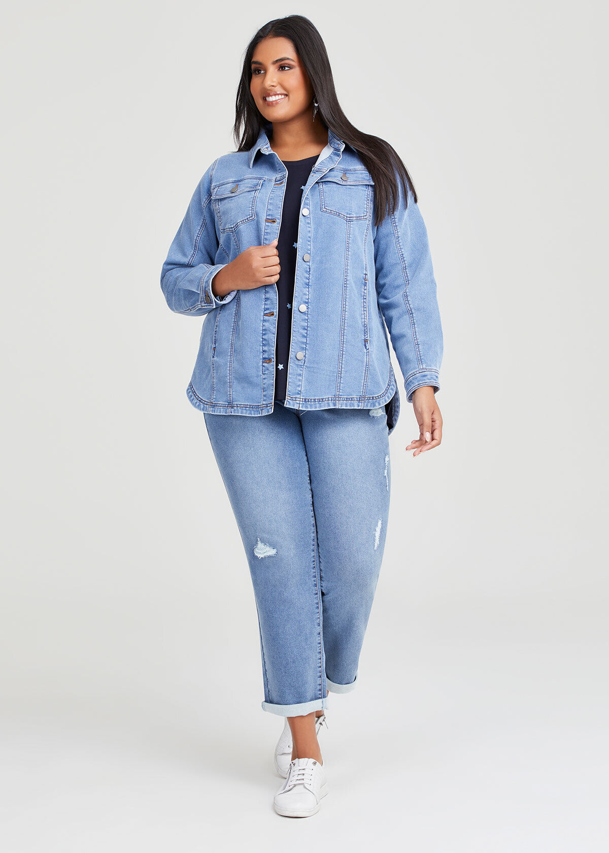 Shop Plus Size Cotton Ripped Boyfriend Jean in Blue Taking Shape AU