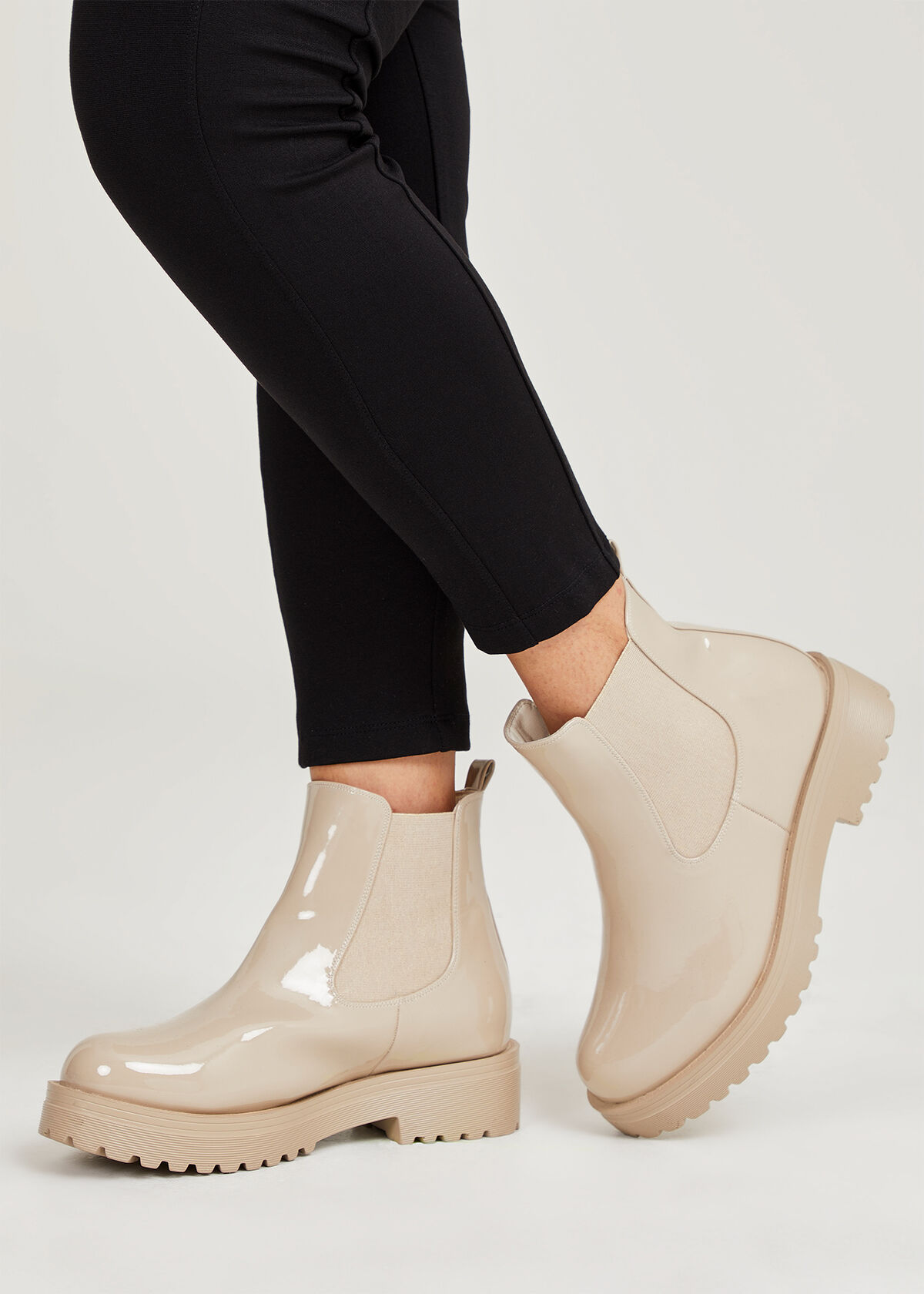 Shop Plus Size Patent Chelsea Gusset Boot in Brown Taking Shape AU