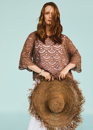 Plus Size Crochet Cotton Knit Top