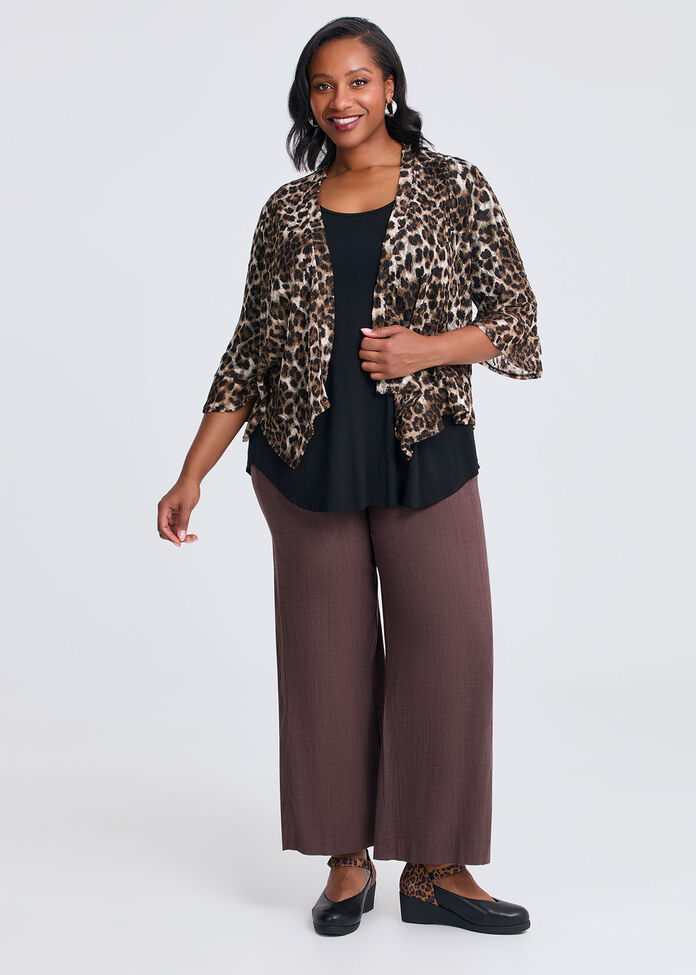 Animal Ruffle Trim Cardigan, , hi-res