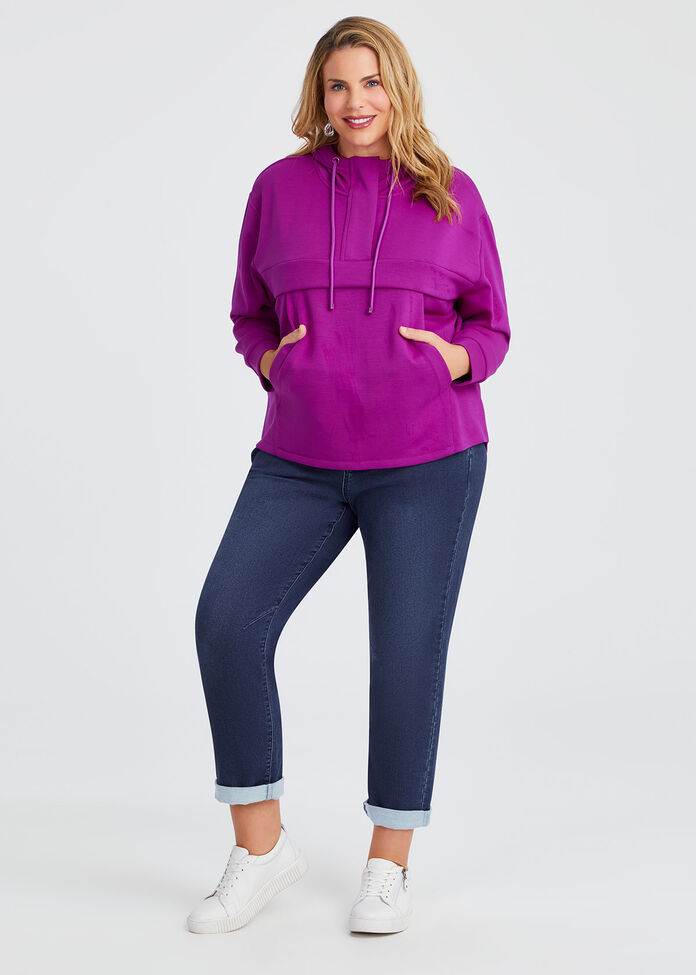 Modal Half Zip Hoodie, , hi-res
