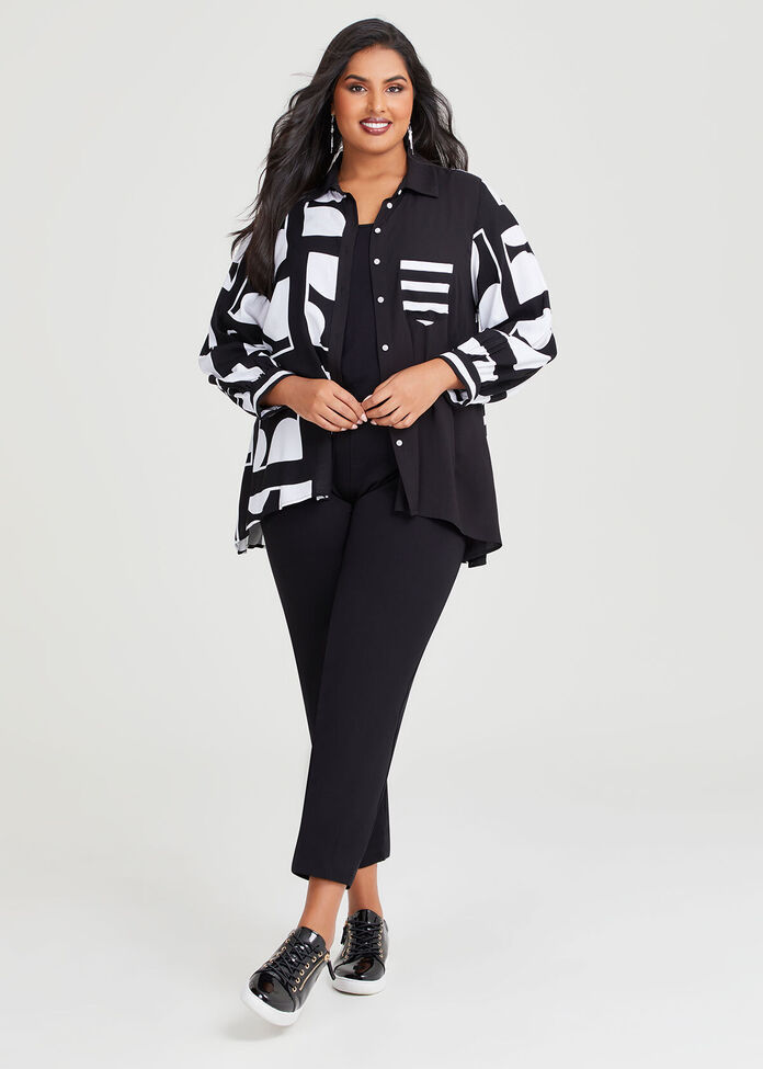 Shop Plus Size Bamboo Mood Geo Stripe Shirt in Black | Taking Shape NZ
