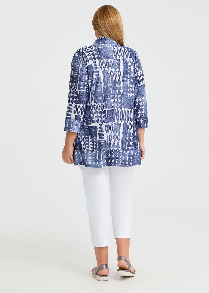 Aztec Burnout Cardigan, BLUE INDIGO PRINT, hi-res