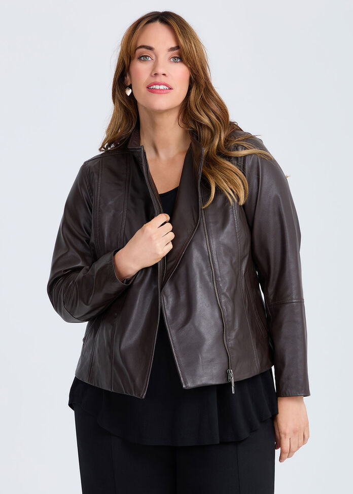 Leather Lottie Panel Jacket, MERLOT, hi-res
