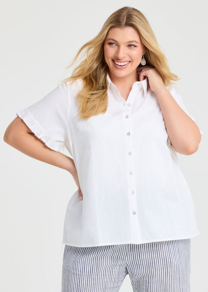 Cotton Linen Frill Shirt, , hi-res