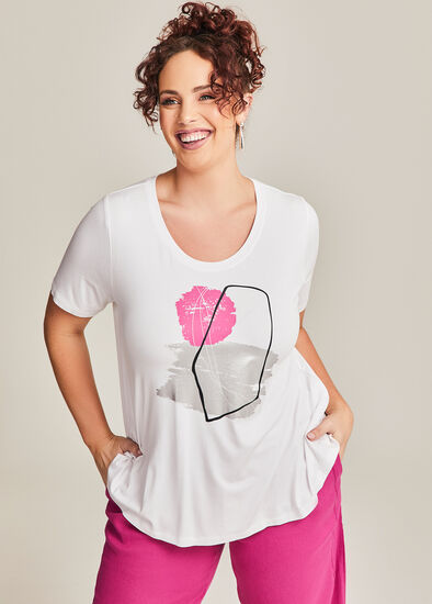 Plus Size Natural Abstract Print Top