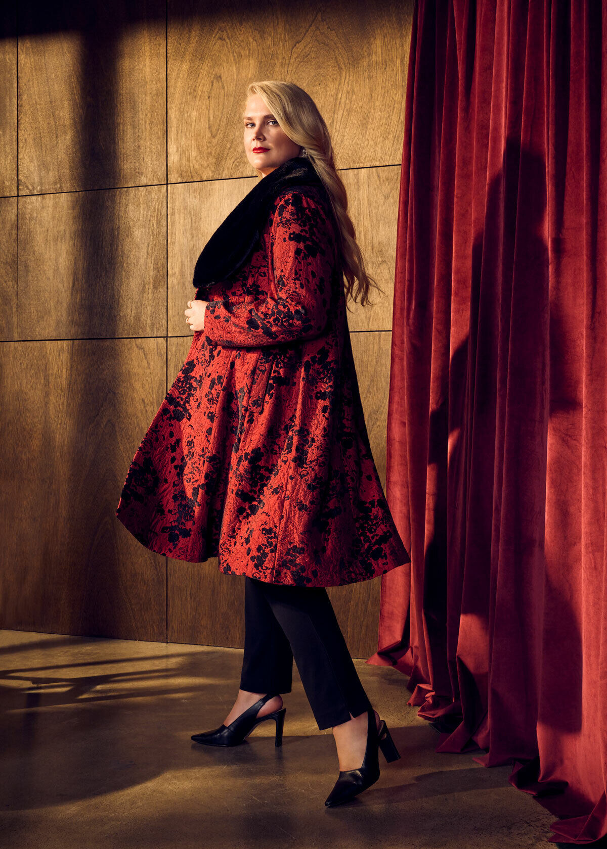 Shop Plus Size Scarlett Jacquard Opera Coat, Red | Taking Shape NZ