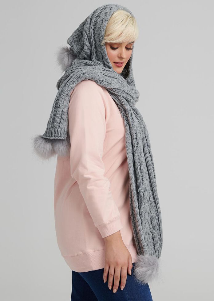 The Pom Pom Hooded Scarf, , hi-res