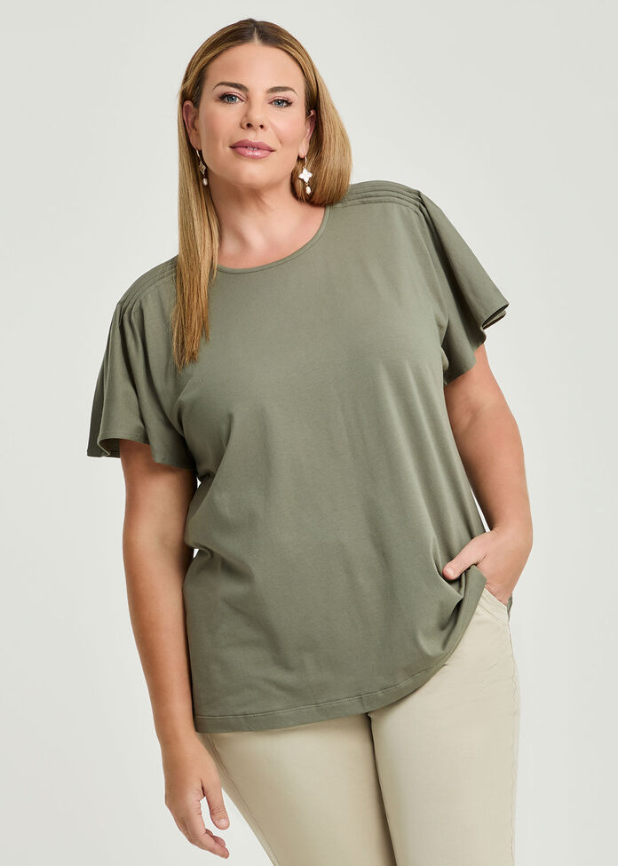 Cotton Pintuck Flutter Top, , hi-res