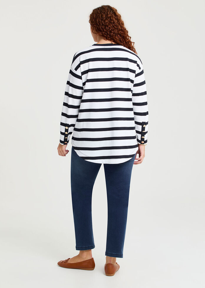 Bamboo Ponte Button Stripe Top, , hi-res