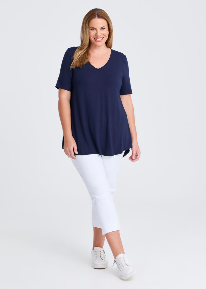  Bamboo Base V Neck Short Sleeve Top, , hi-res