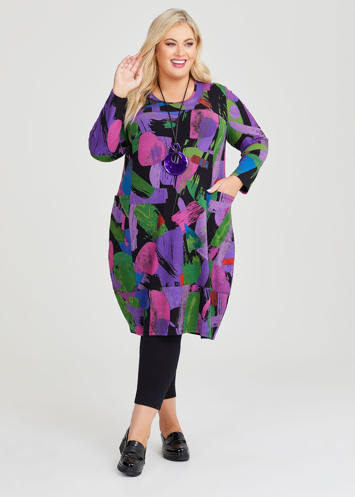 Shop Plus Size Abstract Natural Tulip Dress in Multi Taking Shape NZ