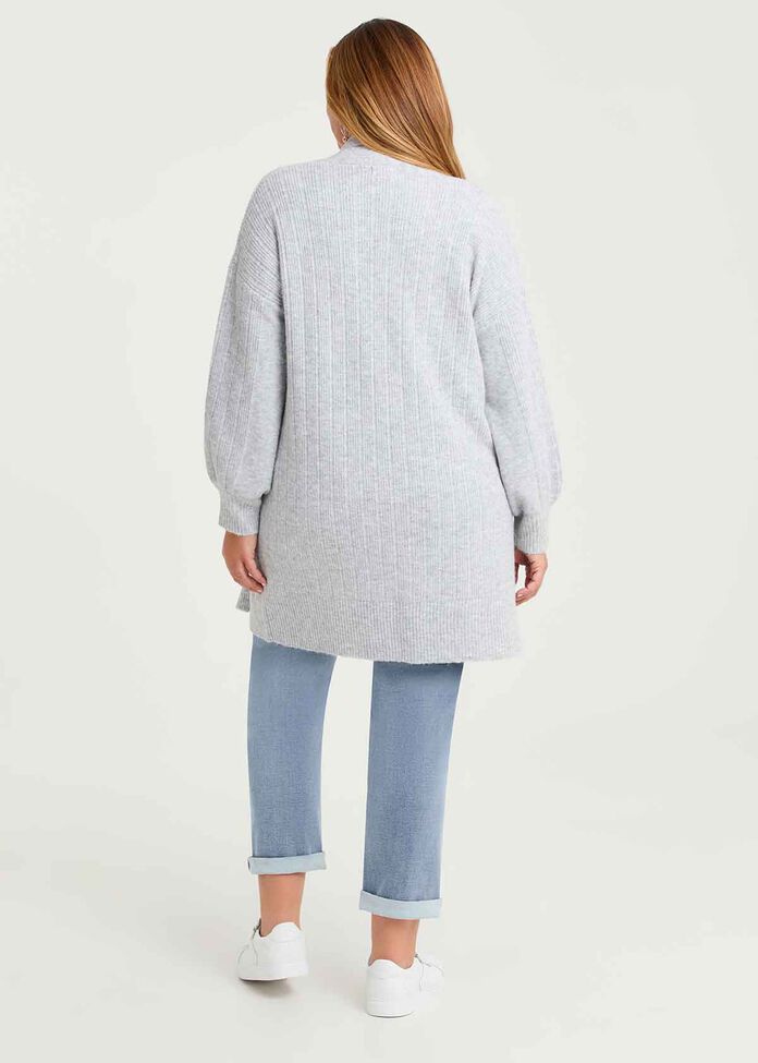 Ribbed Pocket Cardigan, GREY MARLE, hi-res