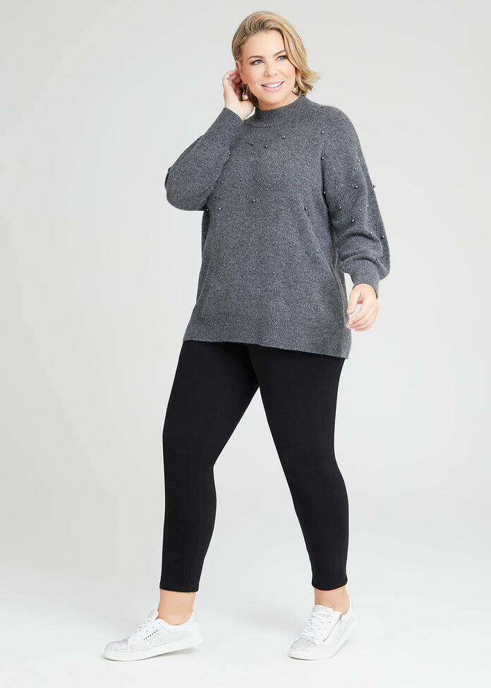 Shop Plus Size Crew Neck Pearls Knit Jumper in Grey | Taking Shape AU