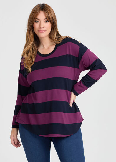 Plus Size Bamboo Ponte 2 Tone Stripe Top