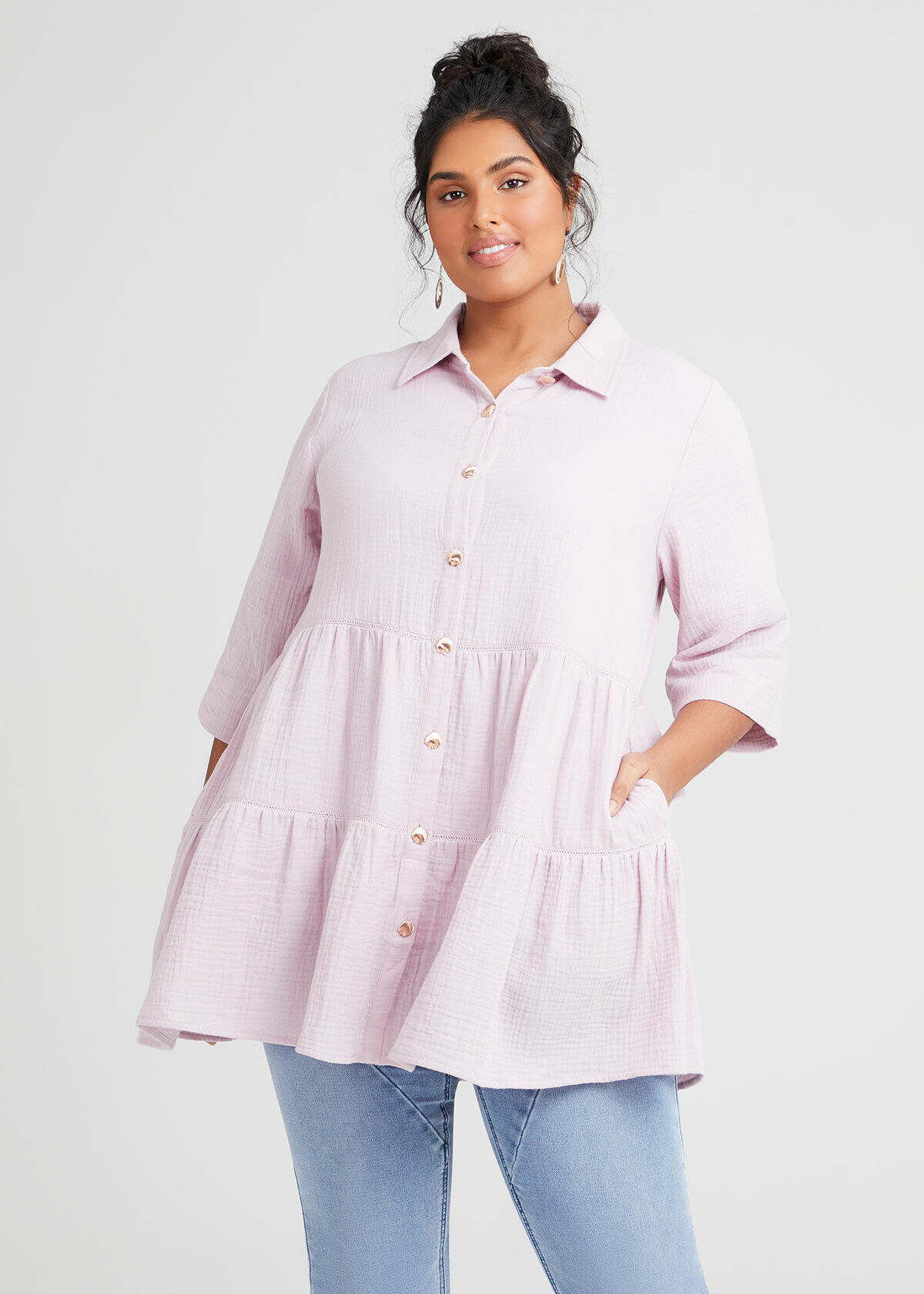 Cotton gauze tunic plus size sales