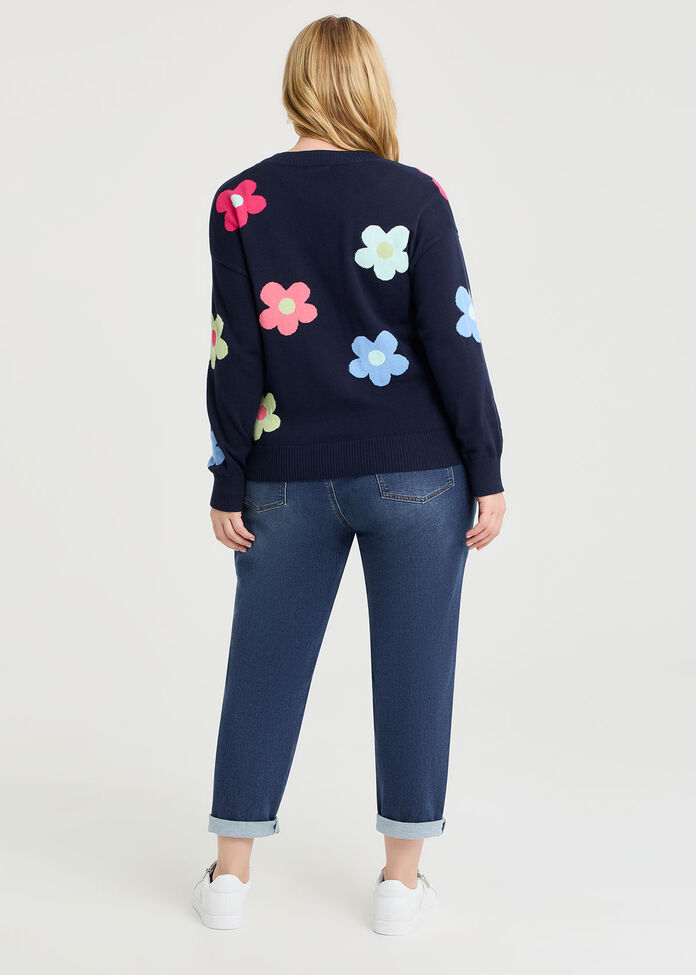 Flower V-neck Crop Cardigan, , hi-res