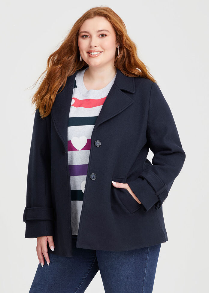 Shop Plus Size Wool Blend Peacoat Jacket, Navy Taking Shape NZ