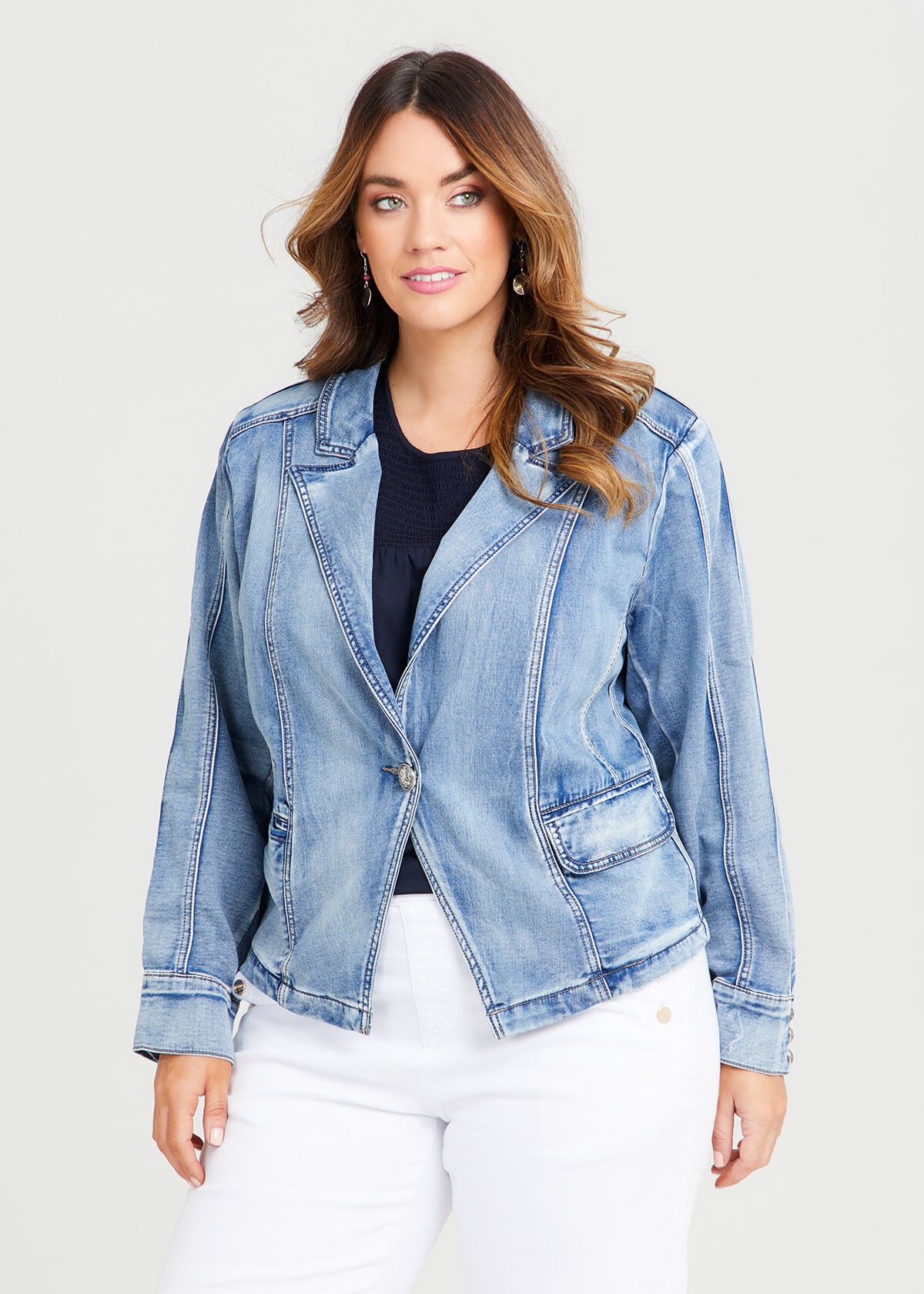 Shop Plus Size Denim Blazer Jacket in Blue Taking Shape AU