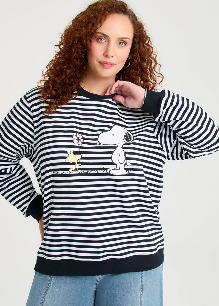 Peanuts Snoopy Stripe Sweatshirt, NAVY/WHITE, hi-res