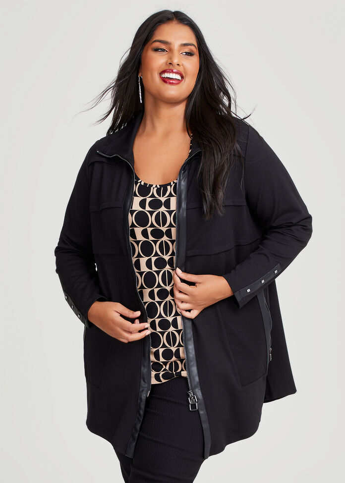 Zip Bamboo Ponte & Faux Leather Jacket, , hi-res