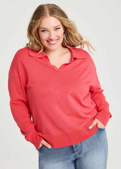 Plus Size Polo Collar Natural Jumper