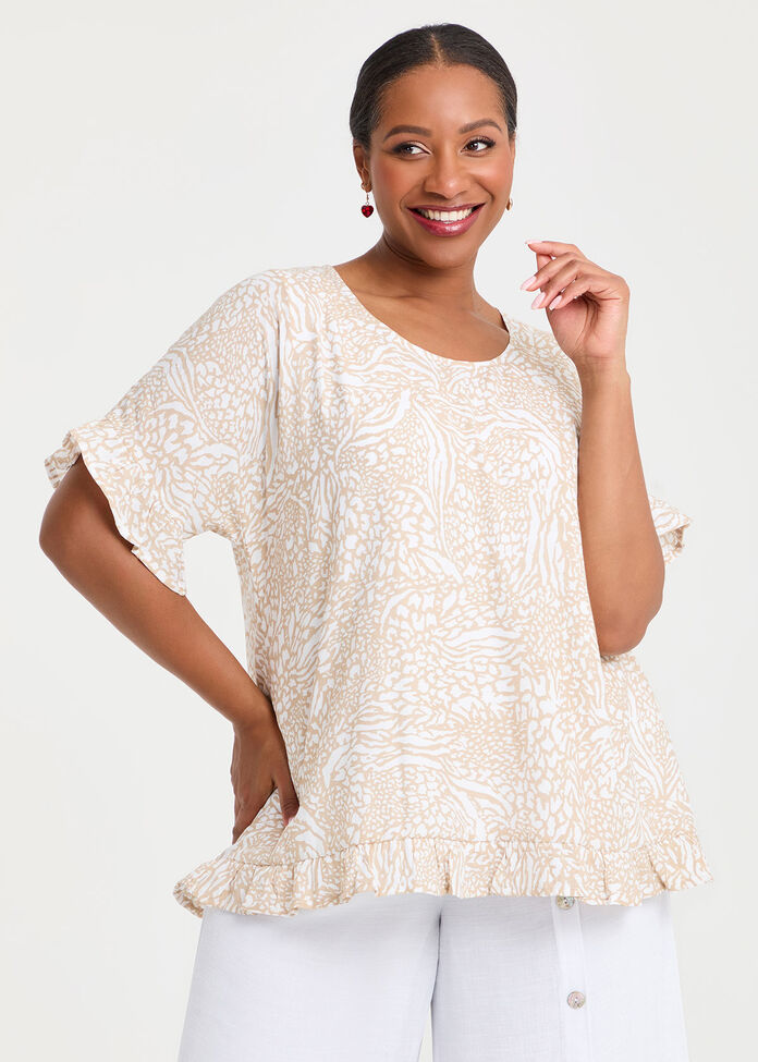 Natural Frilled Hem Top, , hi-res
