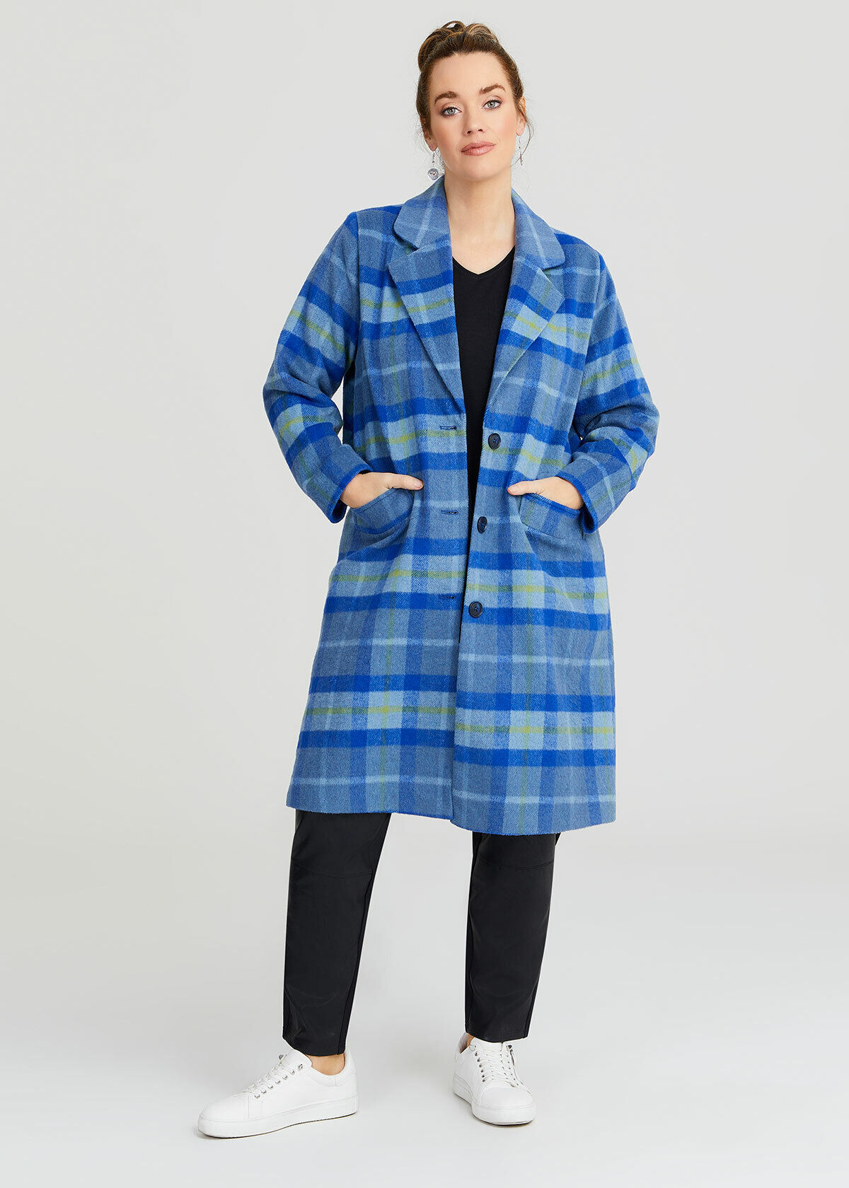 Wool Blend Check Coat