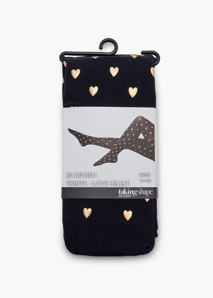 80D Gold Love Heart Tights, , hi-res