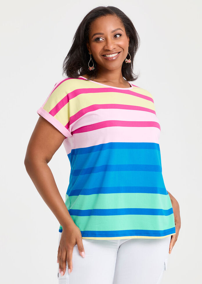 Cotton Colour Pop Stripe T-shirt, , hi-res