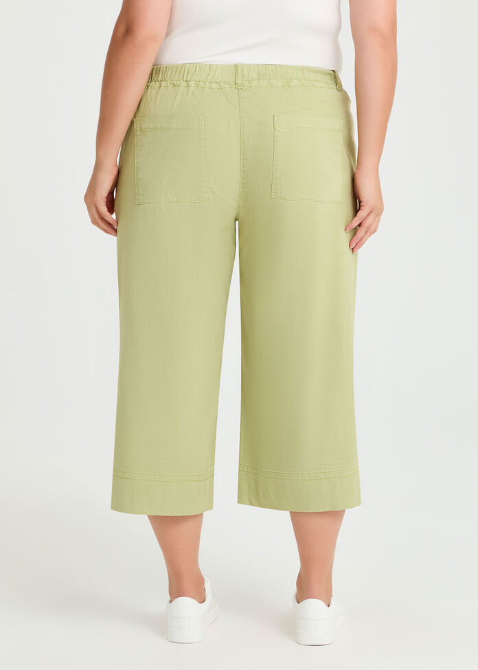 Lyocell Wide Leg Crop Pant, MATCHA, hi-res